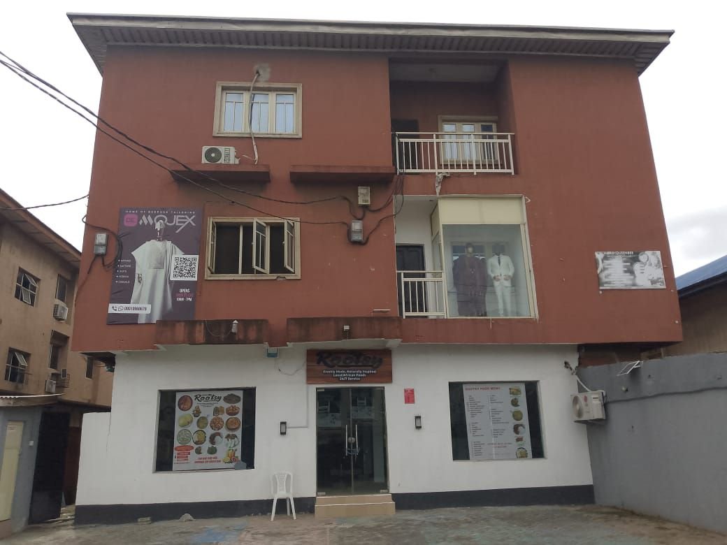 Massive 2 storey property on/facing Egbeda Idimu road, comprising of  * 4 Nos of 3 bedrooms on middle and upper floors and Warehouse and offices on ground floor. 