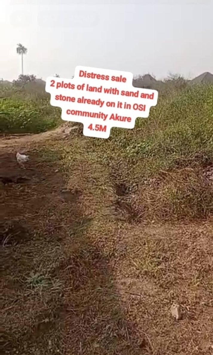 2plots of land in OSI igoba Community  With stones and sands on it  Behind OSI magistrate court Directly from the owner  4.5m ( slightly negotiable) Documents: DoA, Family/ Community receipts availabl